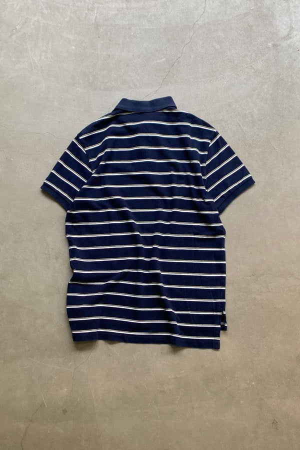90'S S/S ONE POINT BORDER COTTON POLO SHIRT / NAVY [SIZE: L USED]