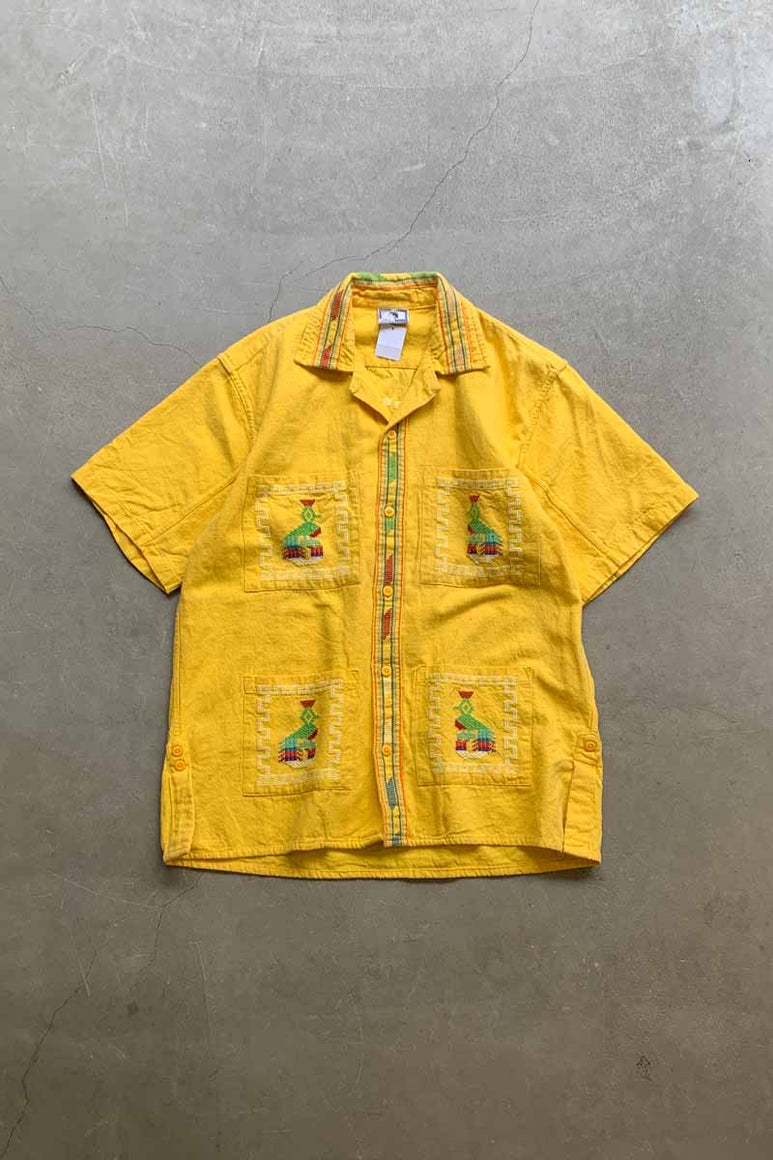 90'S S/S EMBROIDERY GUATEMALA SHIRT / YELLOW [SIZE: M USED]
