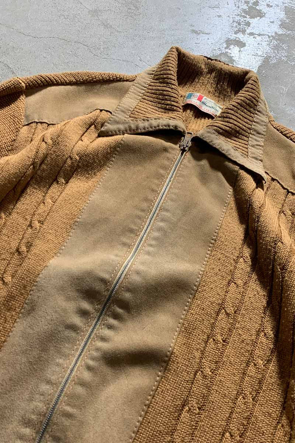 MADE IN ITALY 70'S SUEDE LEATHER WOOL KNIT JACKET / BEIGE [SIZE: L USED]