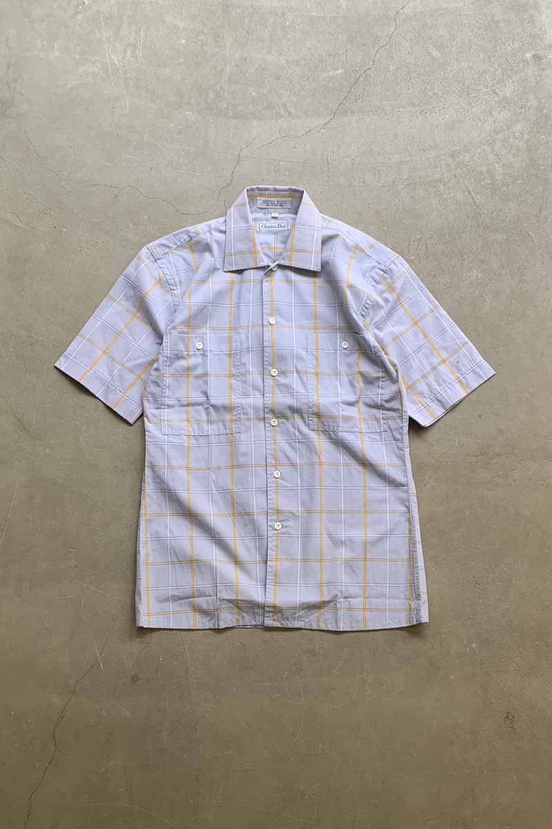 90'S S/S CHECK DRESS SHIRT / GRAY [SIZE: S USED]