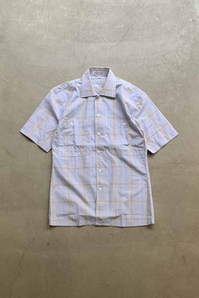 90'S S/S CHECK DRESS SHIRT / GRAY [SIZE: S USED]