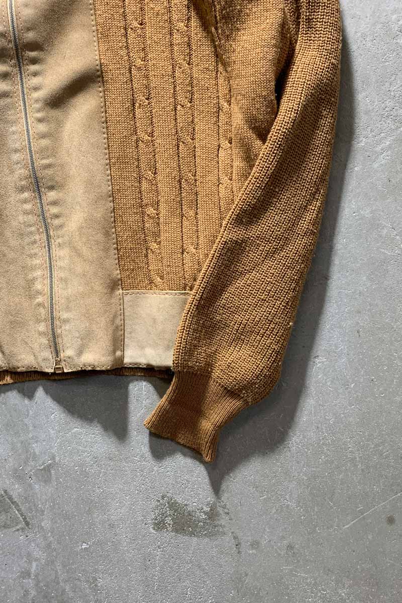 MADE IN ITALY 70'S SUEDE LEATHER WOOL KNIT JACKET / BEIGE [SIZE: L USED]