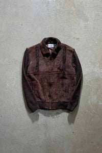 80'S SUEDE LEATHER ACRYLIC KNIT JACKET / BROWN [SIZE: XL USED]