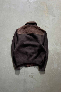 80'S SUEDE LEATHER ACRYLIC KNIT JACKET / BROWN [SIZE: XL USED]