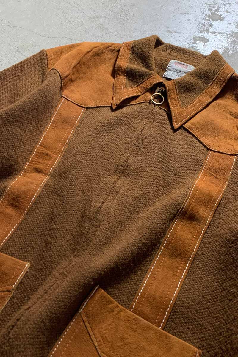 70'S SUEDE LEATHER ACRYLIC KNIT JACKET / BROWN [SIZE: XL USED]