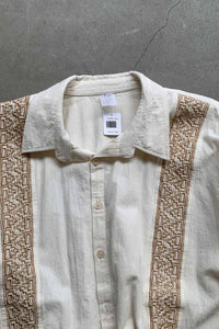 90'S S/S OPEN COLLAR EMBROIDERY DESIGN LINEN SHIRT / IVORY [SIZE: XL USED]