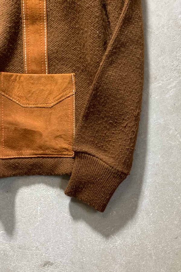 70'S SUEDE LEATHER ACRYLIC KNIT JACKET / BROWN [SIZE: XL USED]