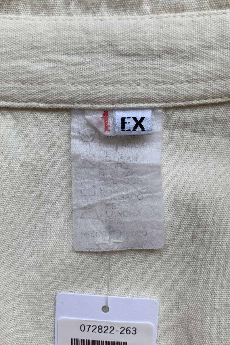 90'S S/S OPEN COLLAR EMBROIDERY DESIGN LINEN SHIRT / IVORY [SIZE: XL USED]