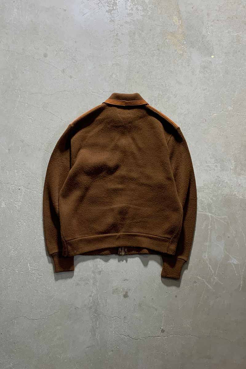70'S SUEDE LEATHER ACRYLIC KNIT JACKET / BROWN [SIZE: XL USED]