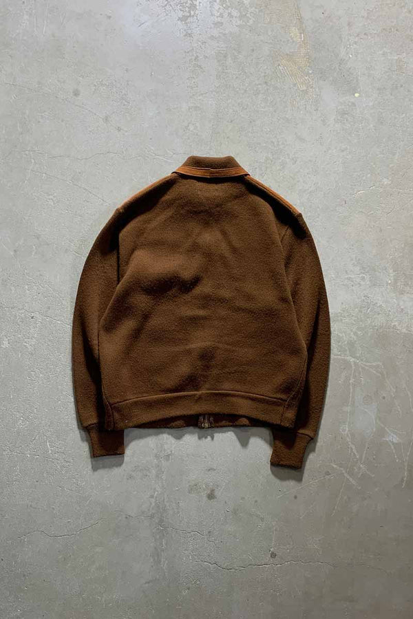 70'S SUEDE LEATHER ACRYLIC KNIT JACKET / BROWN [SIZE: XL USED]