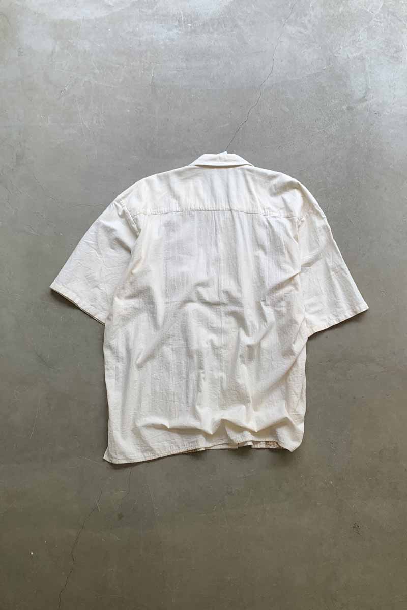 90'S S/S OPEN COLLAR EMBROIDERY DESIGN LINEN SHIRT / IVORY [SIZE: XL USED]