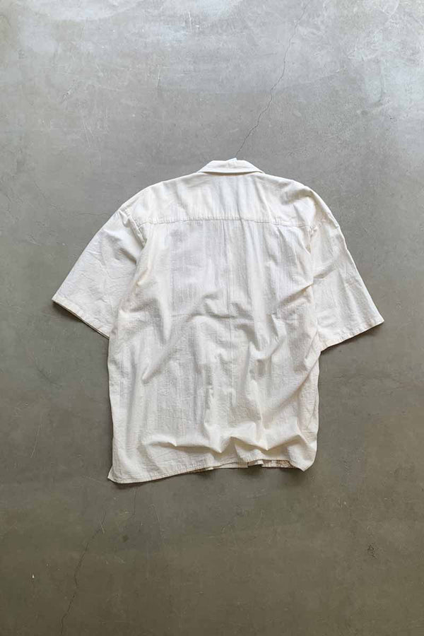 90'S S/S OPEN COLLAR EMBROIDERY DESIGN LINEN SHIRT / IVORY [SIZE: XL USED]