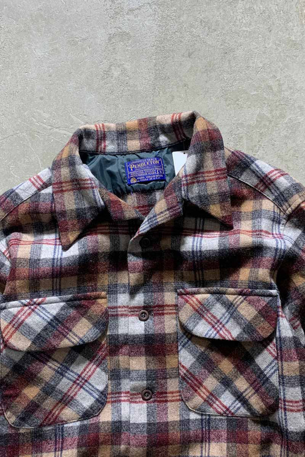 MADE IN USA 70'S L/S OPEN COLLAR WOOL CHECK SHIRT/ MULTI [SIZE: S USED]