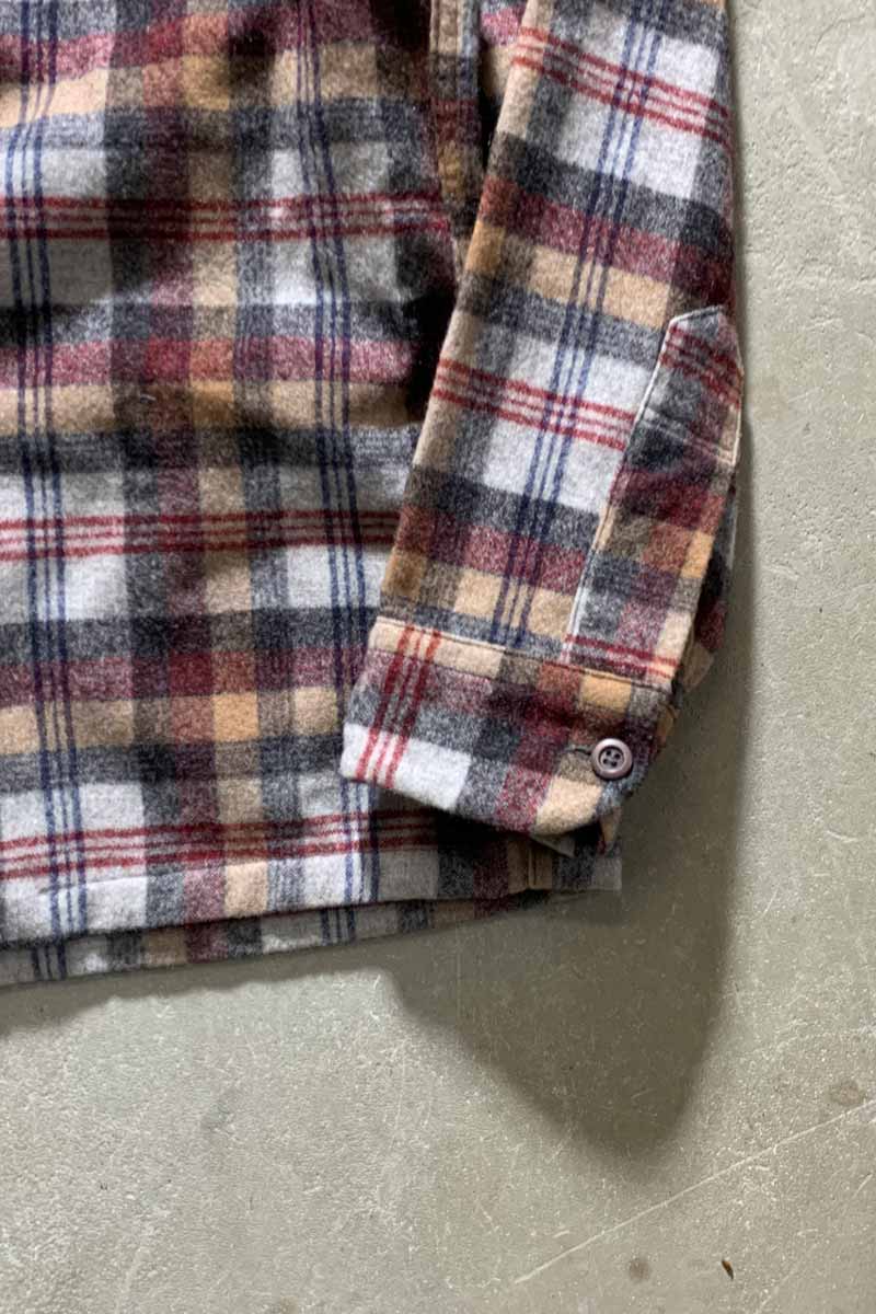 MADE IN USA 70'S L/S OPEN COLLAR WOOL CHECK SHIRT/ MULTI [SIZE: S USED]