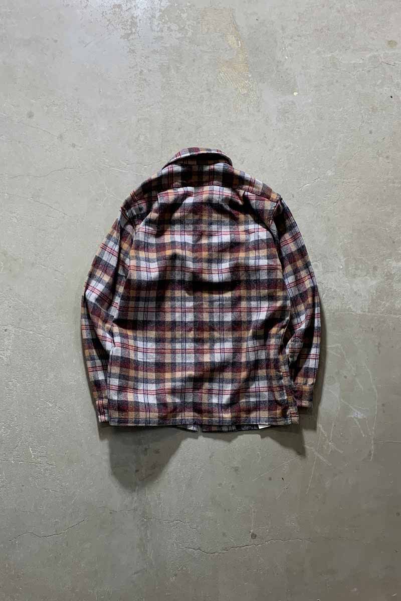 MADE IN USA 70'S L/S OPEN COLLAR WOOL CHECK SHIRT/ MULTI [SIZE: S USED]