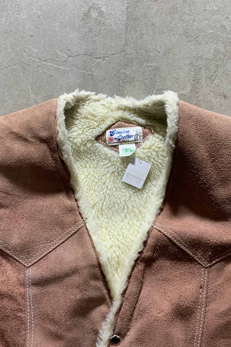 MADE IN MEXICO 90s BUTTON SUEDE VEST W/FUR LINER / PINK BEIGE [SIZE: M USED]