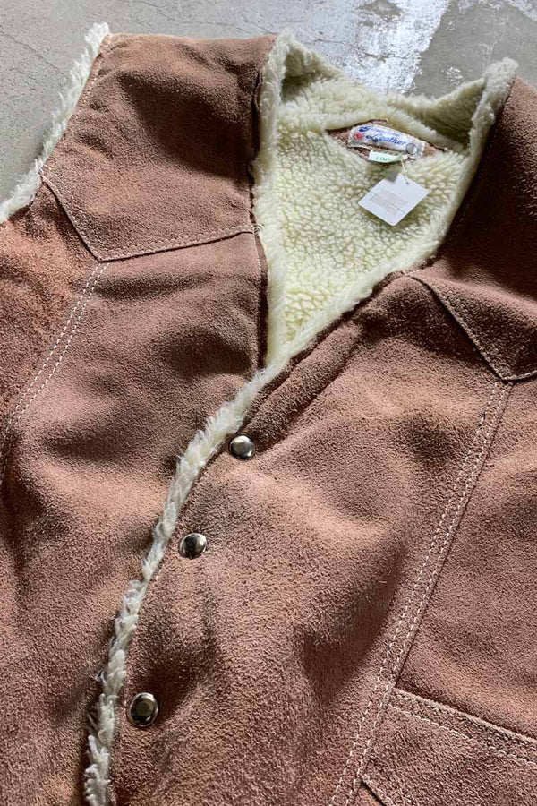 MADE IN MEXICO 90s BUTTON SUEDE VEST W/FUR LINER / PINK BEIGE [SIZE: M USED]