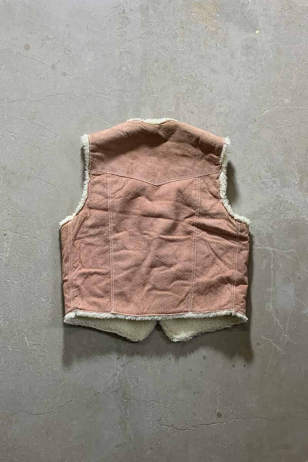 MADE IN MEXICO 90s BUTTON SUEDE VEST W/FUR LINER / PINK BEIGE [SIZE: M USED]