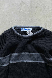 MADE IN USA 90-00'S BORDER ACRYLIC RIB KNIT SWEATER / BLACK [SIZE: S USED]