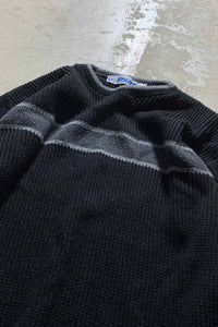MADE IN USA 90-00'S BORDER ACRYLIC RIB KNIT SWEATER / BLACK [SIZE: S USED]