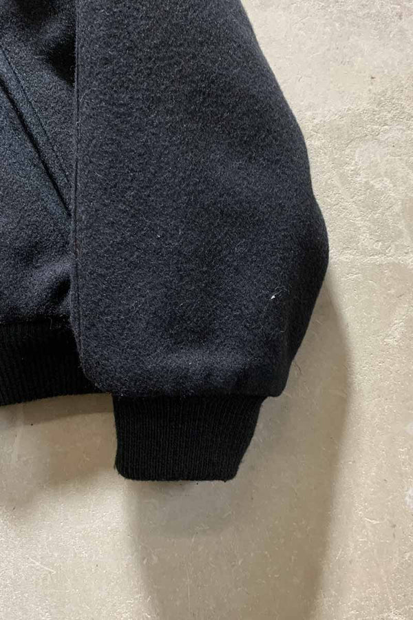 MADE IN USA 90'S 89.9FM BACK EMBROIDERY WOOL STADIUM JACKET W/QUILTING LINER / BLACK [SIZE: L USED]