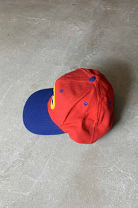 MADE IN USA 90'S BIG LOGO EMBROIDERY TOWN TONE 6PANEL CAP / RED / BLUE [SIZE: ONE SIZE USED]