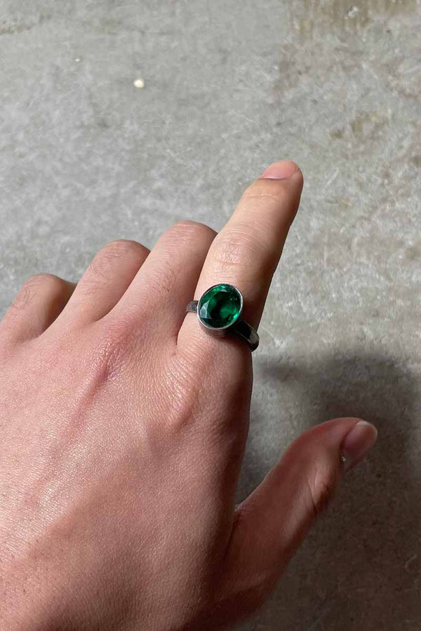 SILVER RING WITH GLASS STONE [SIZE: US 9.5 USED]