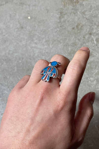 TIP INLAY SILVER RING W/TURQUOIS + RED CORAL [SIZE: 16号 USED]