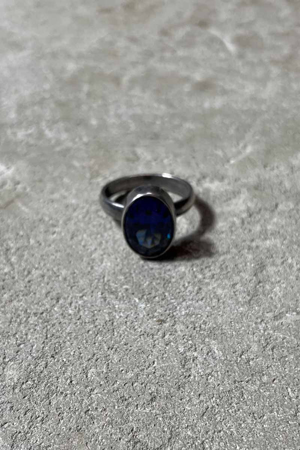 SILVER RING W/GLASS STONE [SIZE: US 8.5 USED]