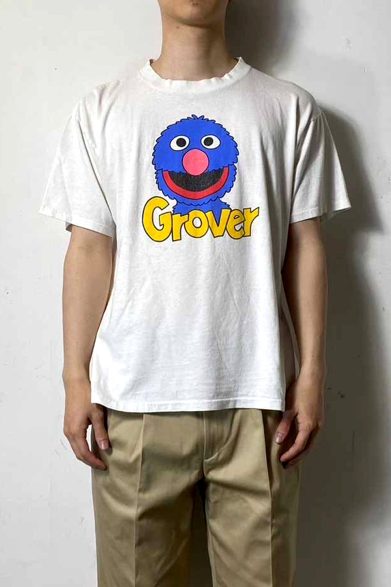 MADE IN USA 90'S GROVER PRINT CHARACTER T-SHIRT / WHITE [SIZE: L USED]