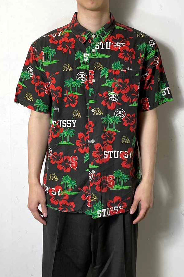 90'S S/S COTTON HAWAIIAN SHIRT / BLACK [SIZE: L USED]