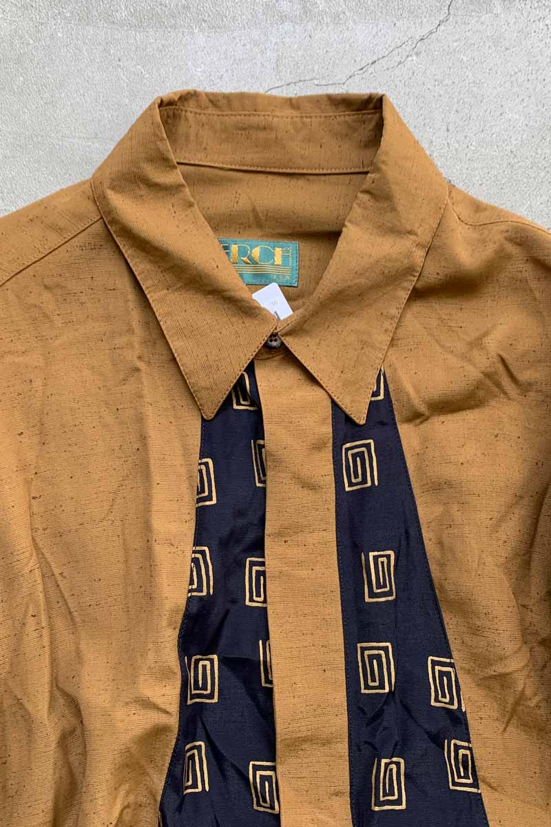 MADE IN USA 90'S L/S DESIGN RAYON SHIRT / BROWN [SIZE: L USED]