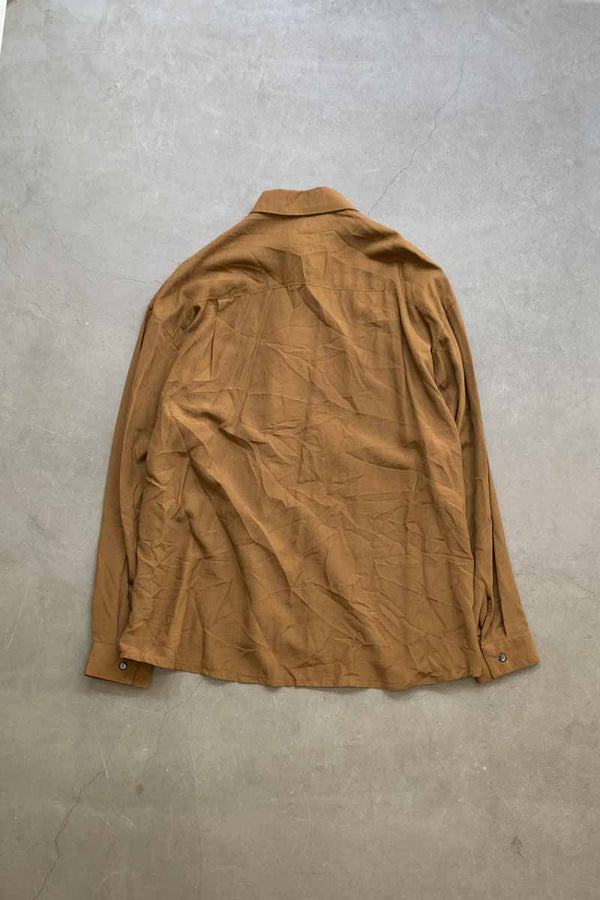 MADE IN USA 90'S L/S DESIGN RAYON SHIRT / BROWN [SIZE: L USED]