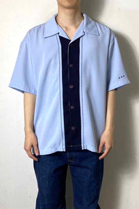 MADE IN USA S/S TWO TONE LINE OPEN COLLAR SHIRT / BLUE [SIZE: XL USED]
