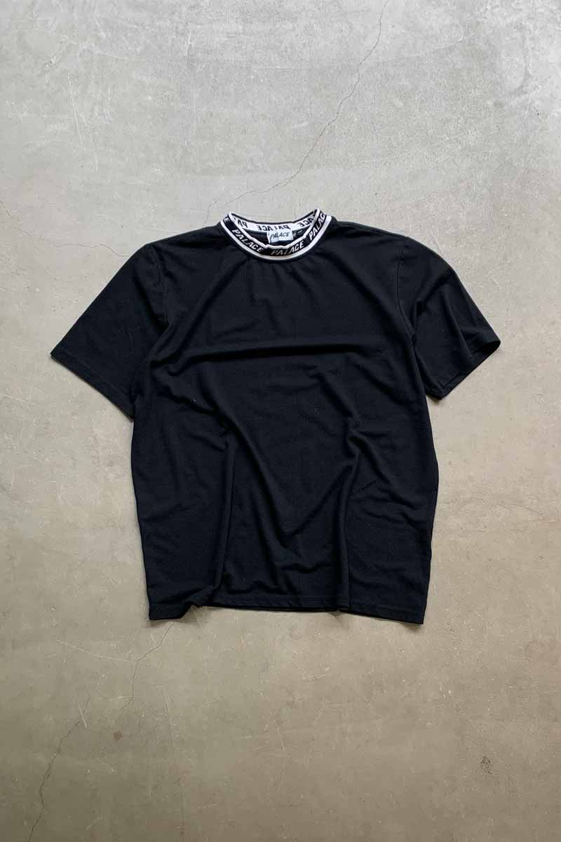S/S NECK LOGO DESIGN T-SHIRT / BLACK [SIZE: XL USED]