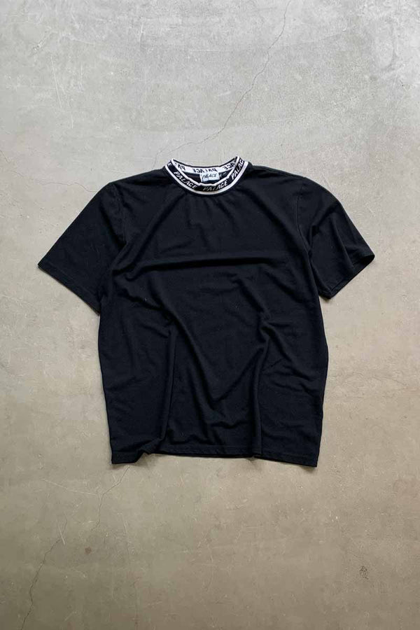 S/S NECK LOGO DESIGN T-SHIRT / BLACK [SIZE: XL USED]