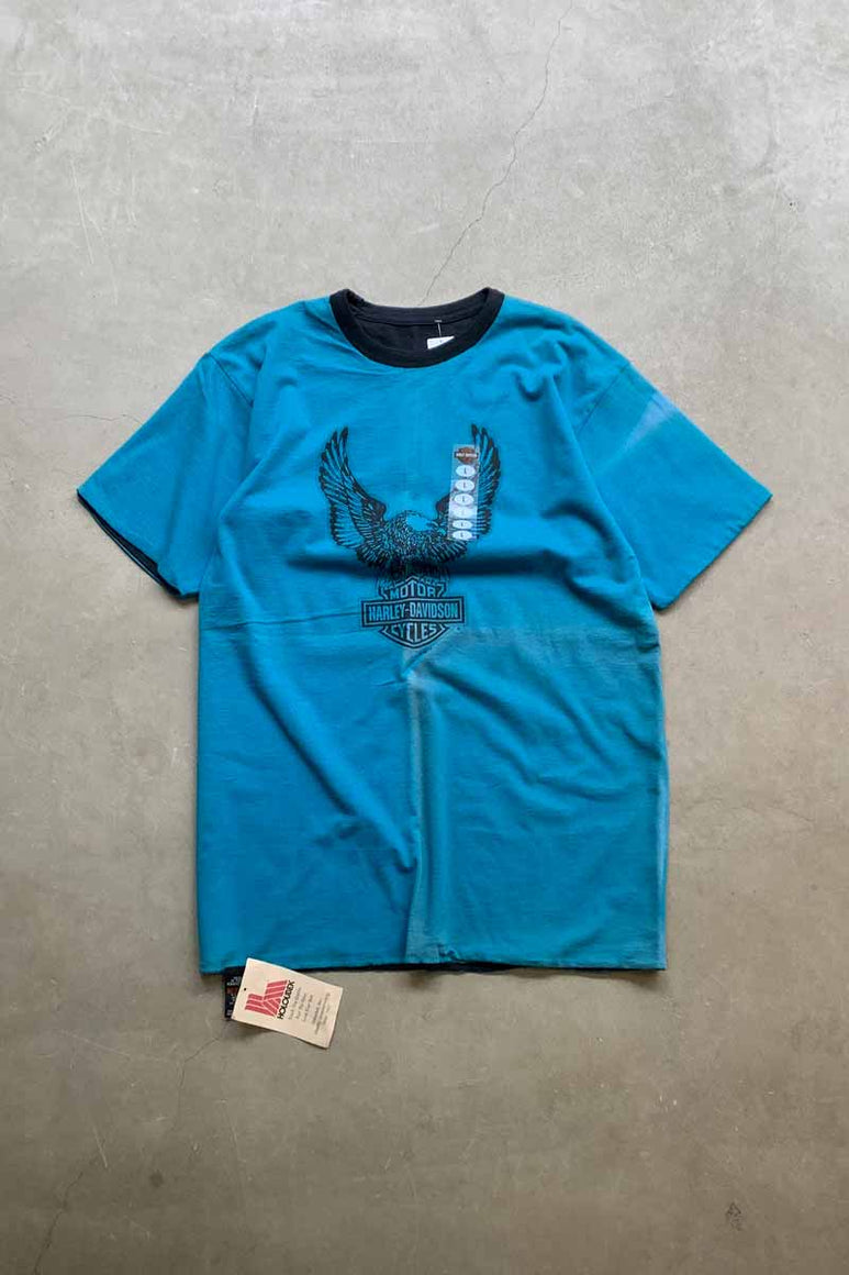 MADE IN USA 99'S S/S BIG MOOSE BACK PRINT REVERSIBLE T-SHIRT / BLUE/BLACK [SIZE: L DEADSTOCK/NOS]