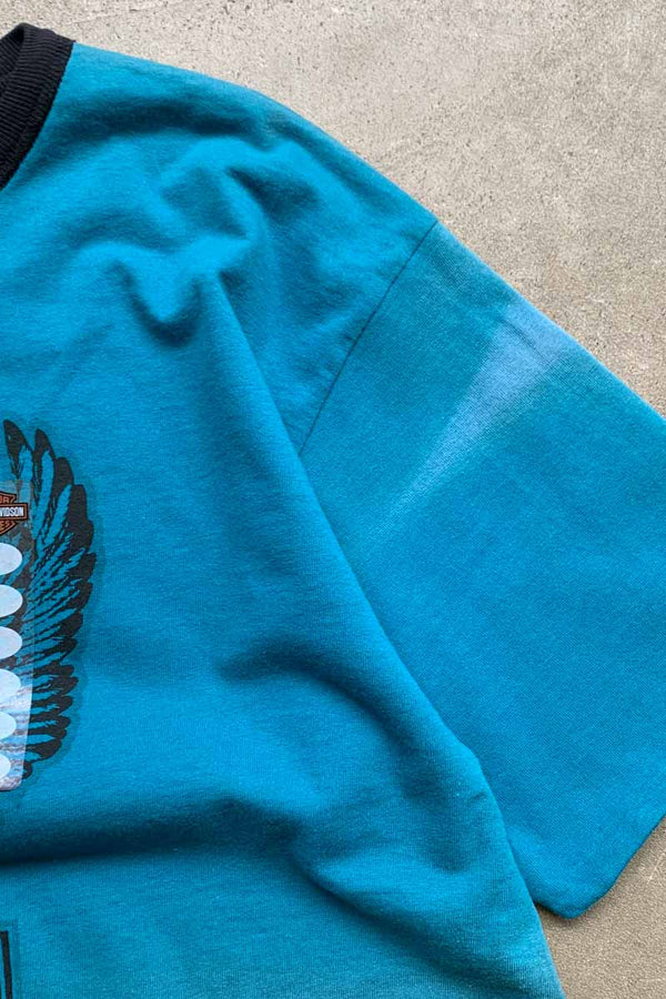 MADE IN USA 99'S S/S BIG MOOSE BACK PRINT REVERSIBLE T-SHIRT / BLUE/BLACK [SIZE: L DEADSTOCK/NOS]