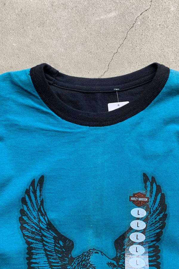 MADE IN USA 99'S S/S BIG MOOSE BACK PRINT REVERSIBLE T-SHIRT / BLUE/BLACK [SIZE: L DEADSTOCK/NOS]