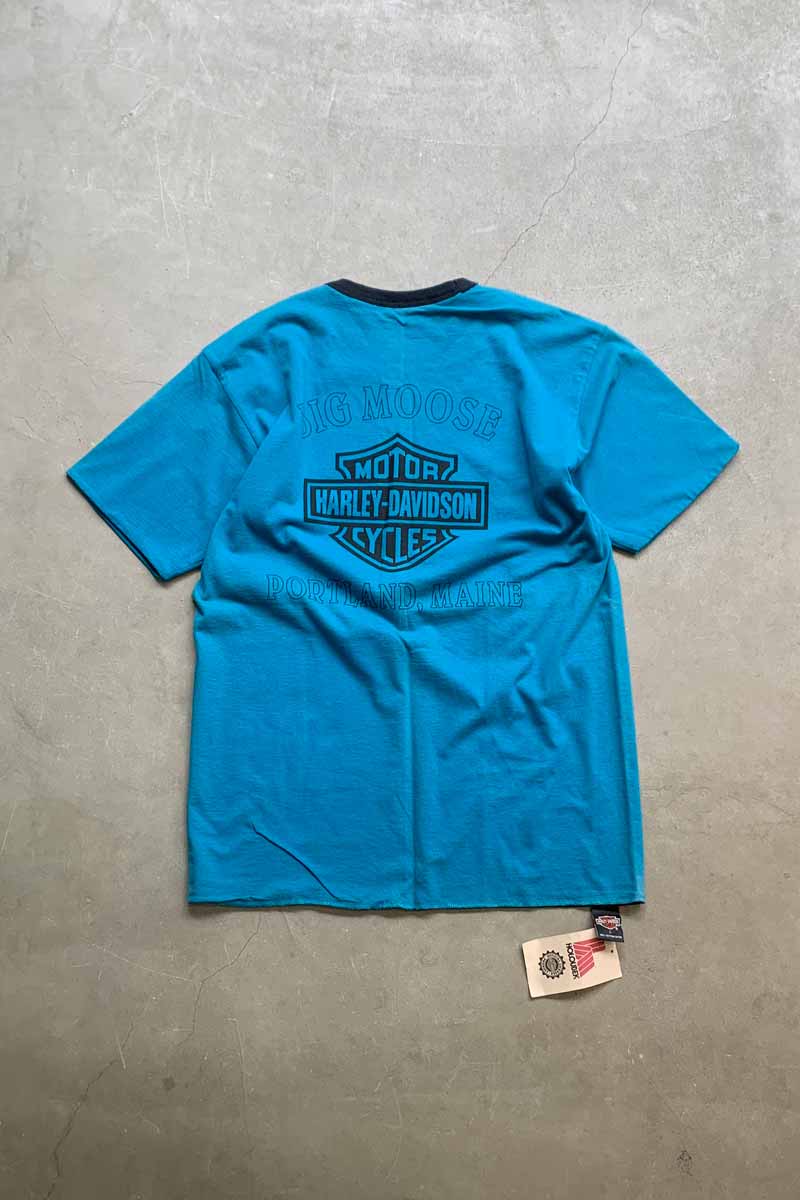MADE IN USA 99'S S/S BIG MOOSE BACK PRINT REVERSIBLE T-SHIRT / BLUE/BLACK [SIZE: L DEADSTOCK/NOS]