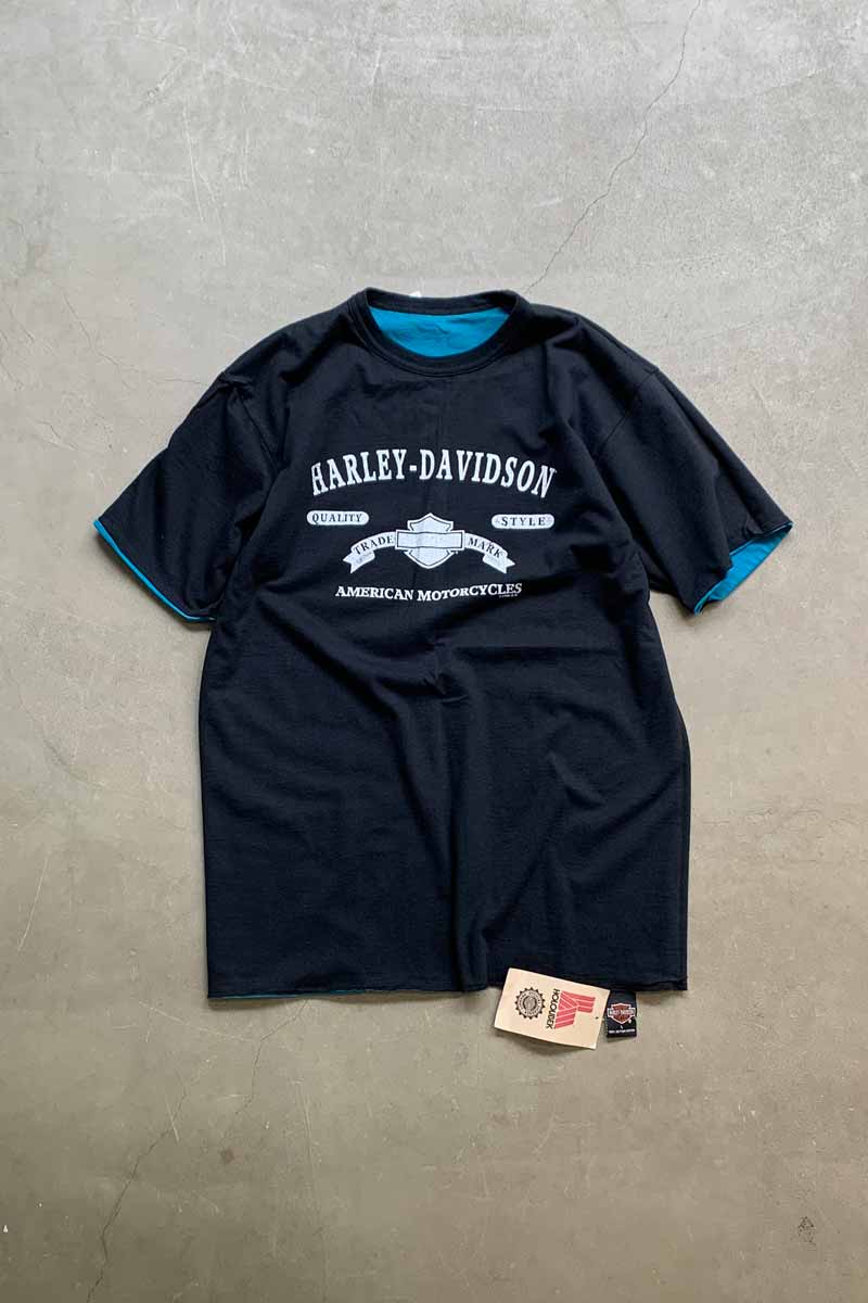 MADE IN USA 99'S S/S BIG MOOSE BACK PRINT REVERSIBLE T-SHIRT / BLUE/BLACK [SIZE: L DEADSTOCK/NOS]