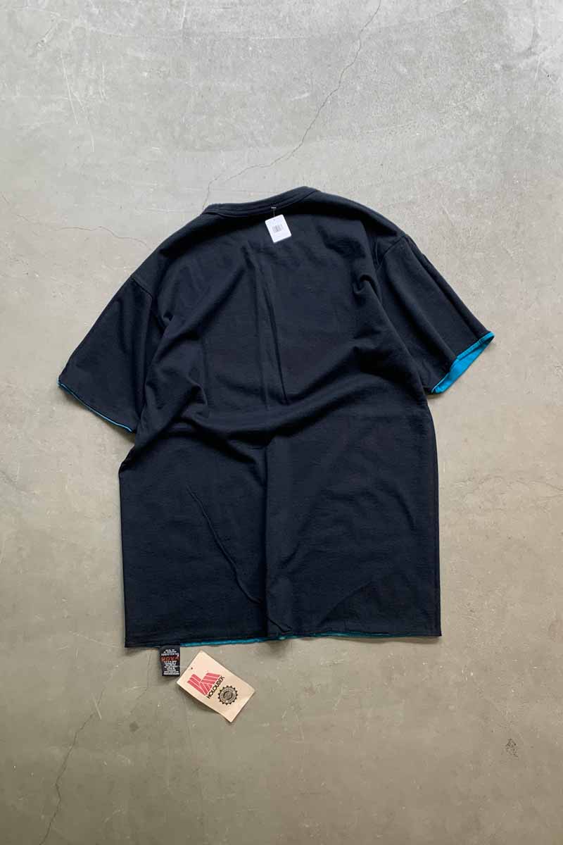 MADE IN USA 99'S S/S BIG MOOSE BACK PRINT REVERSIBLE T-SHIRT / BLUE/BLACK [SIZE: L DEADSTOCK/NOS]