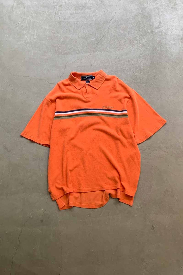 90'S S/S LINE KNIT POLO SHIRT / ORANGE [SIZE: M USED]