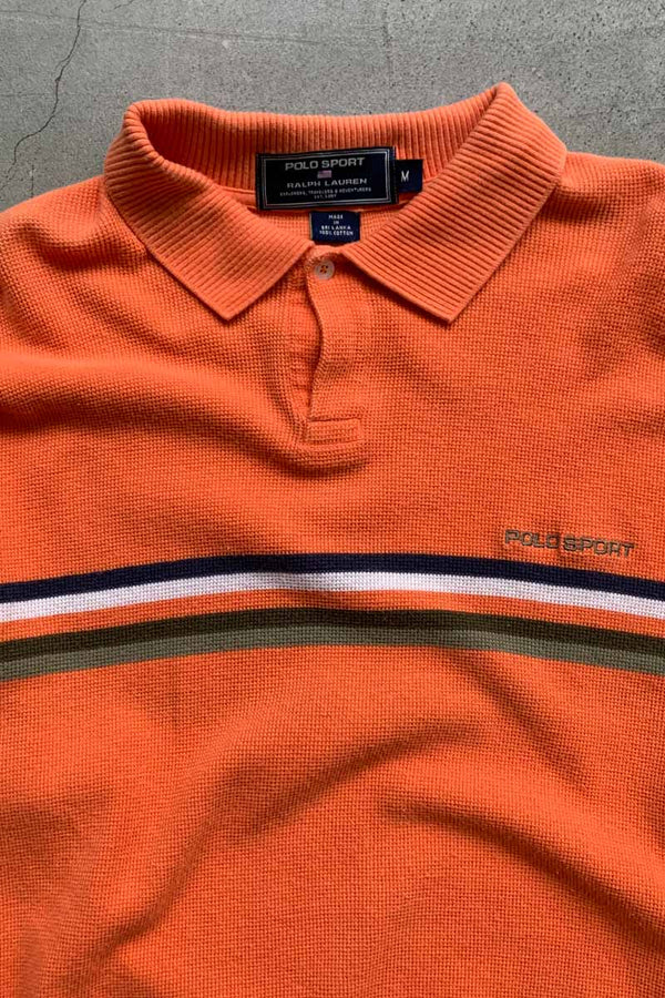 90'S S/S LINE KNIT POLO SHIRT / ORANGE [SIZE: M USED]