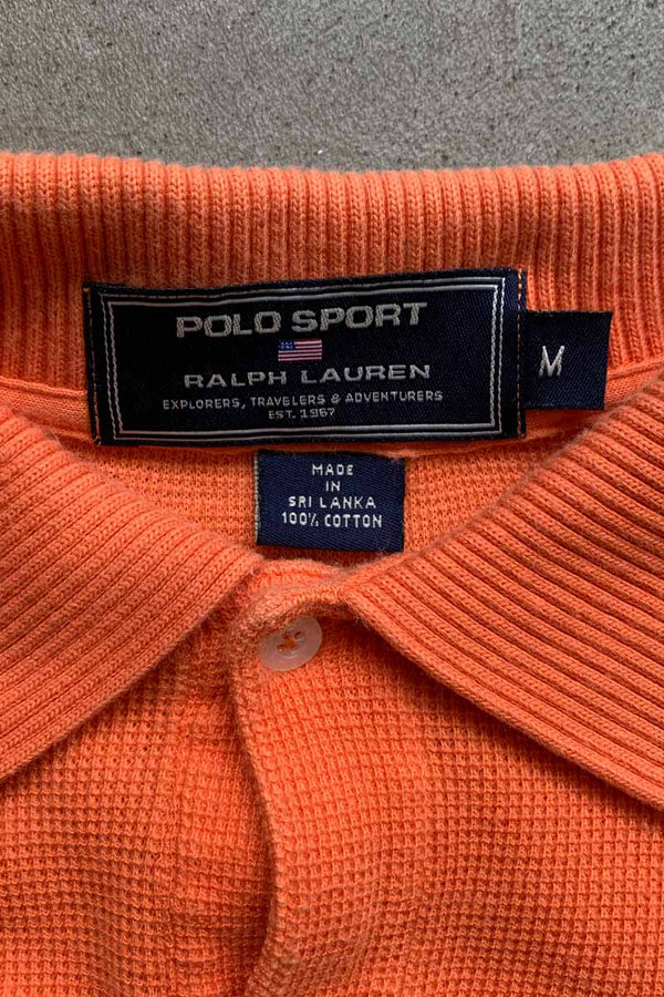 90'S S/S LINE KNIT POLO SHIRT / ORANGE [SIZE: M USED]