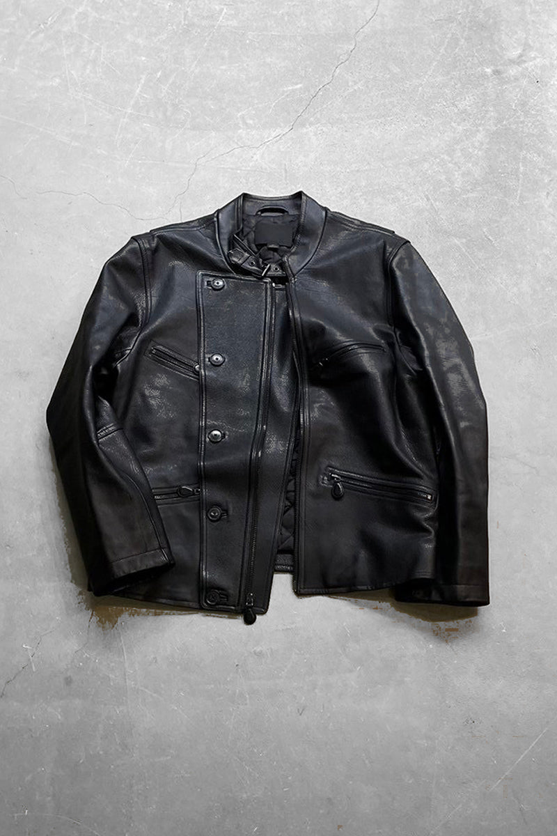 MOTORCYCLE LEATHER JACKET / BLACK [SIZE: M USED]