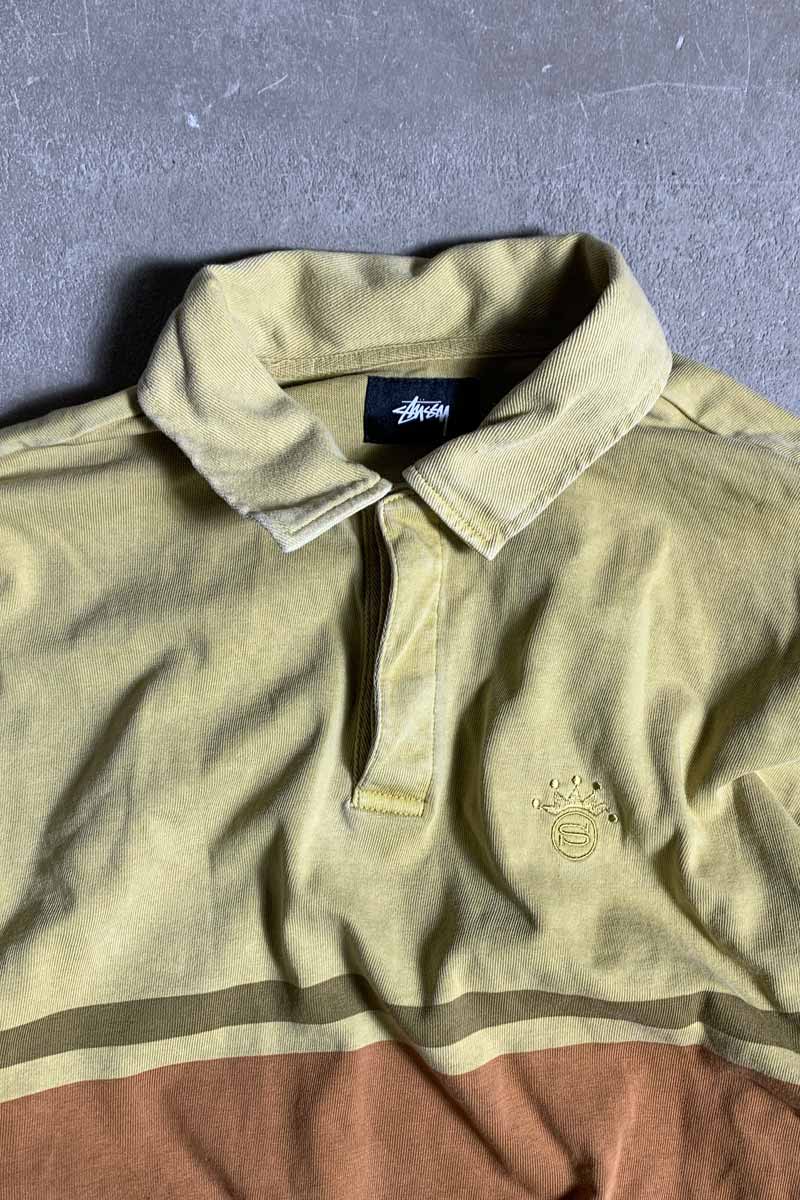 L/S BORDER DESIGN RUGBY SHIRT / MUSTARD [SIZE: L USED]