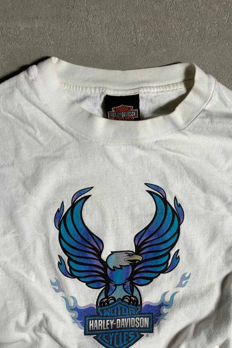 MADE IN USA 90-00'S L/S BARTELS' PRINT MOTOR CYCLE T-SHIRT / WHITE [SIZE: L USED]