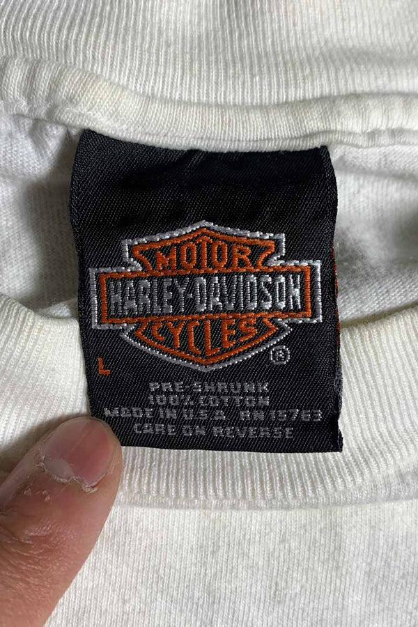 MADE IN USA 90-00'S L/S BARTELS' PRINT MOTOR CYCLE T-SHIRT / WHITE [SIZE: L USED]