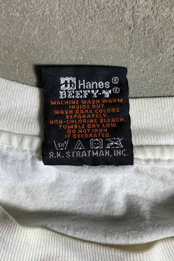 MADE IN USA 90-00'S L/S BARTELS' PRINT MOTOR CYCLE T-SHIRT / WHITE [SIZE: L USED]